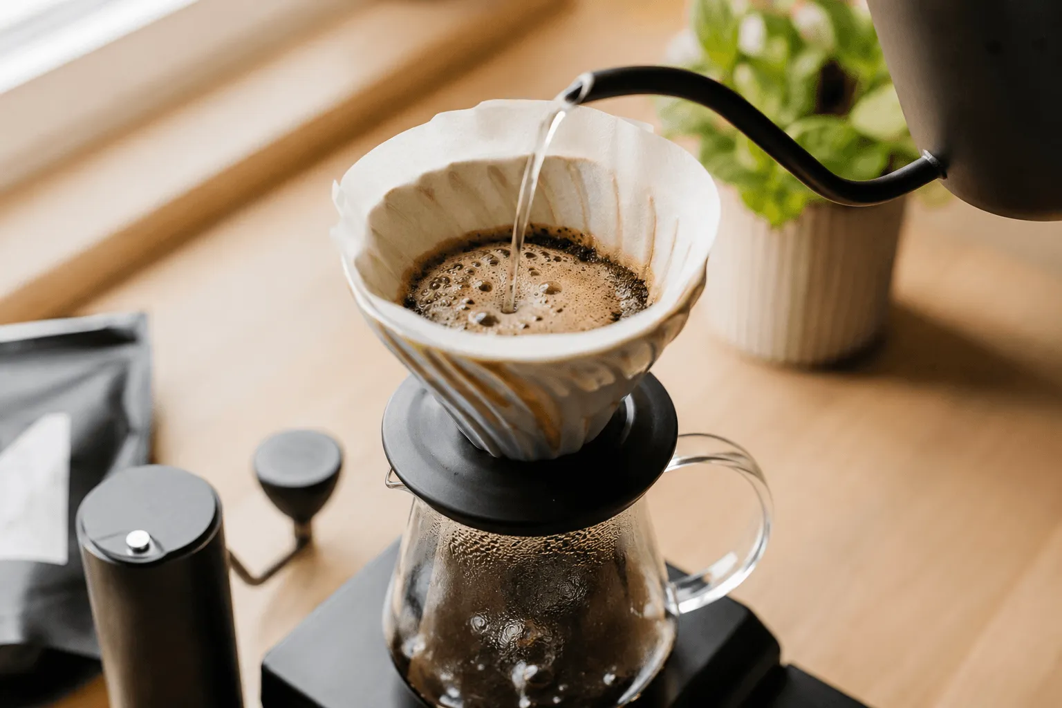 Приготвяне на V60 кафе с контролирано наливане на водата